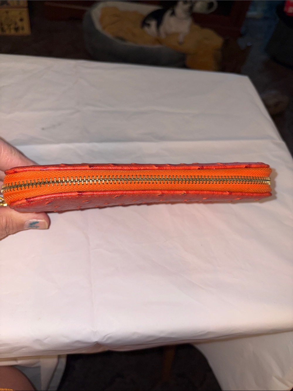 Orange Textured Wristlet Clutch with Detachable Strap - Picture 6 of 7